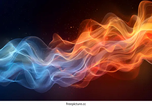 Blue and orange abstract fire flame on black background