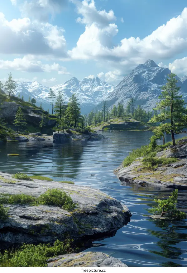 Mountain Lake Serenity: Tranquil Landscape with Trees