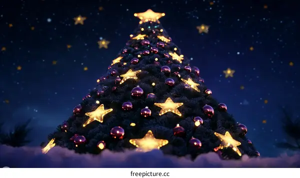 Christmas Tree at Night Under the Stars