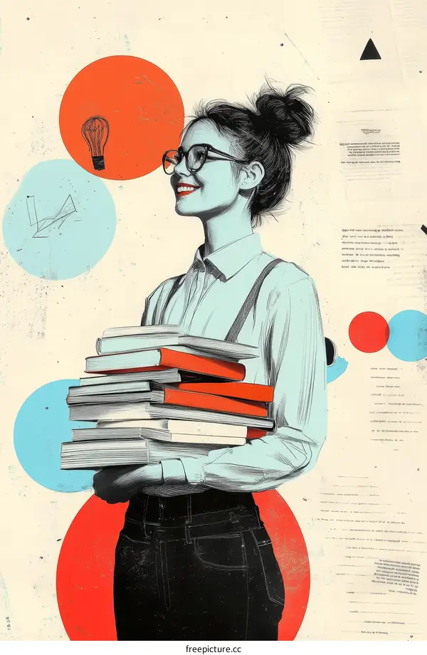 Young Woman Carrying Books with Abstract Background