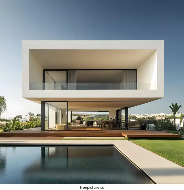 Modern White House with Swimming Pool and Balcony