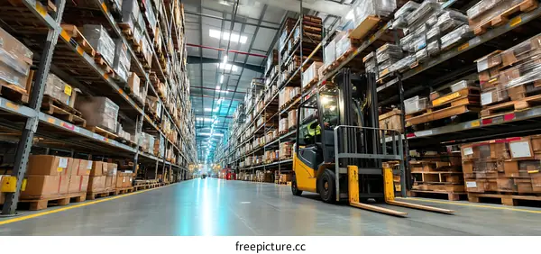 Warehouse Interior with Forklift and Products