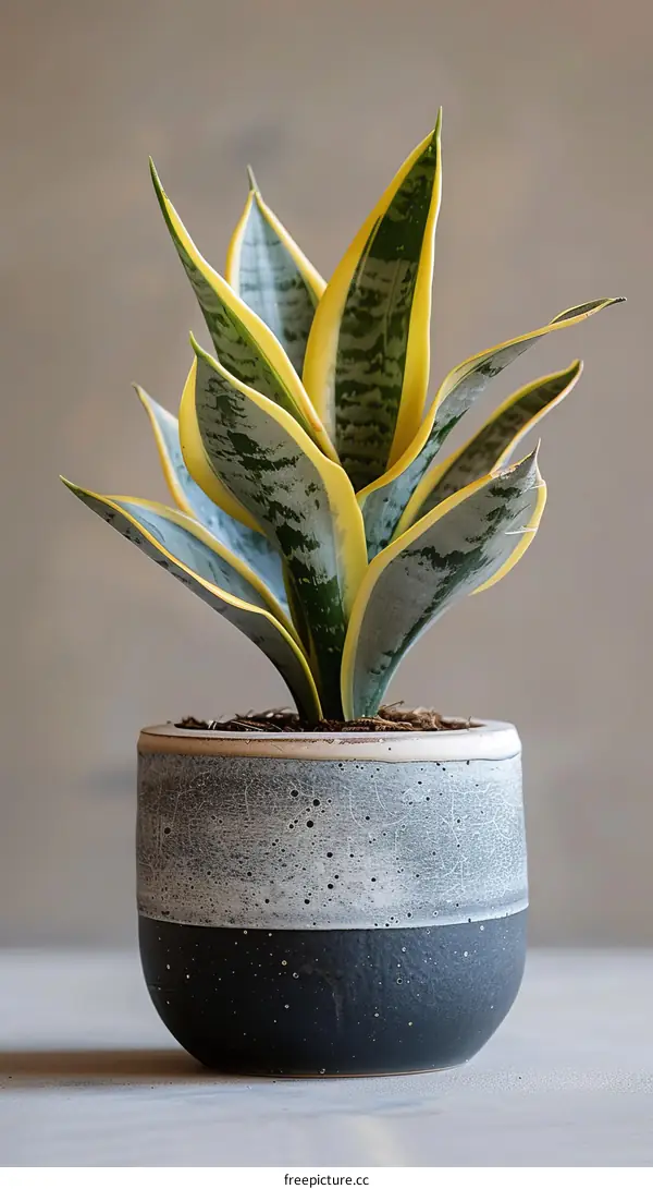 A beautiful snake plant in a ceramic pot