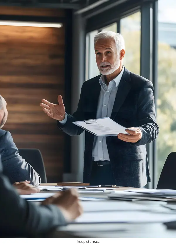 Senior Businessman Giving a Presentation to Colleagues