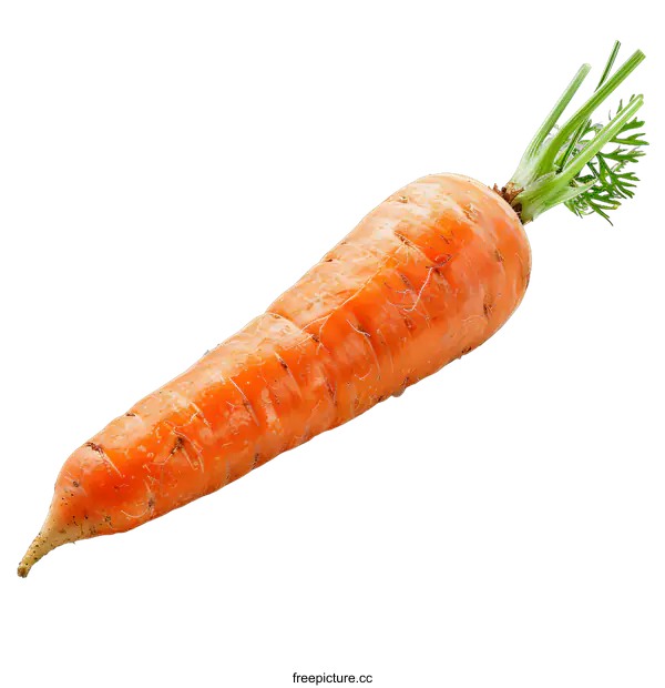 [Transparent Background PNG]Single fresh carrot with green leaves