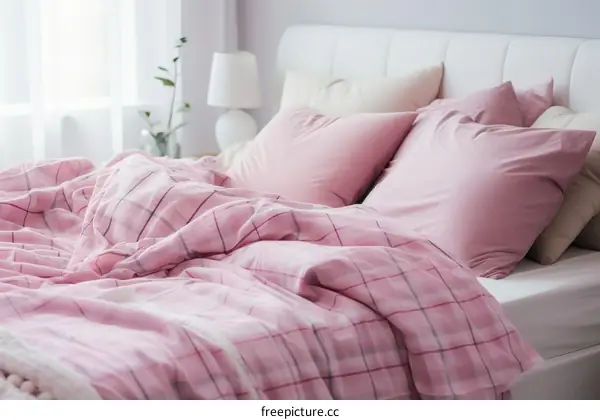 Cozy Pink Bedroom with a White Bed Frame