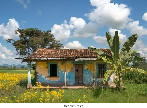 Rustic Cottage in a Field of Flowers