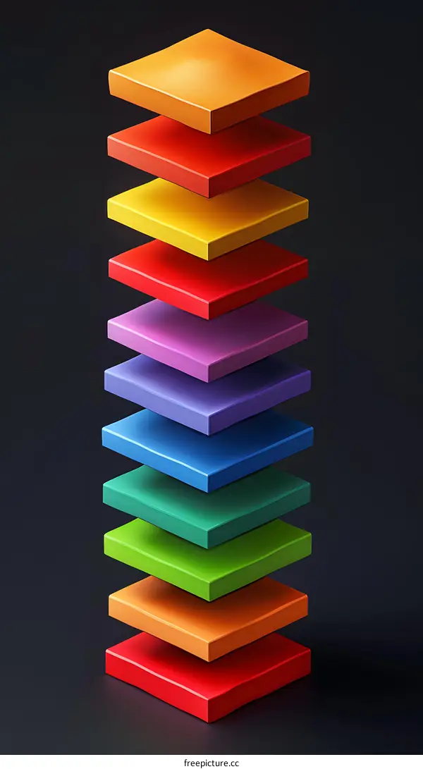 3d illustration of a stack of rainbow-colored cubes