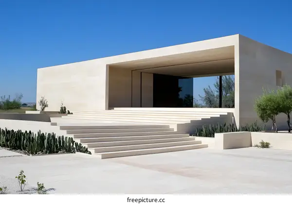Modern Architecture Building With Steps And Stone Exterior