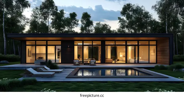 Modern Minimalist Home with Pool and Forest View