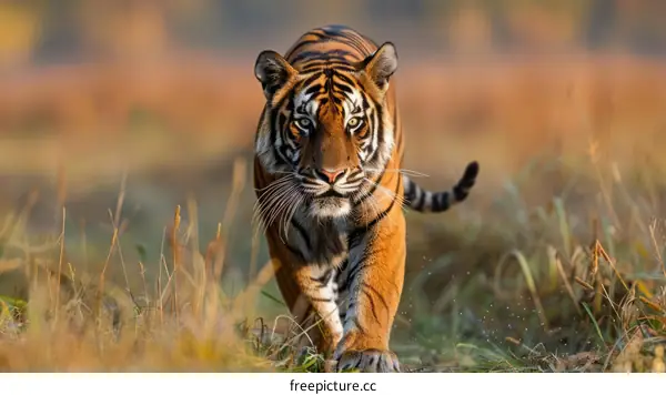 A fierce tiger is walking in the jungle