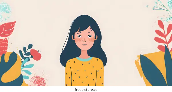 Young Woman with Red Spots on Her Face Illustration