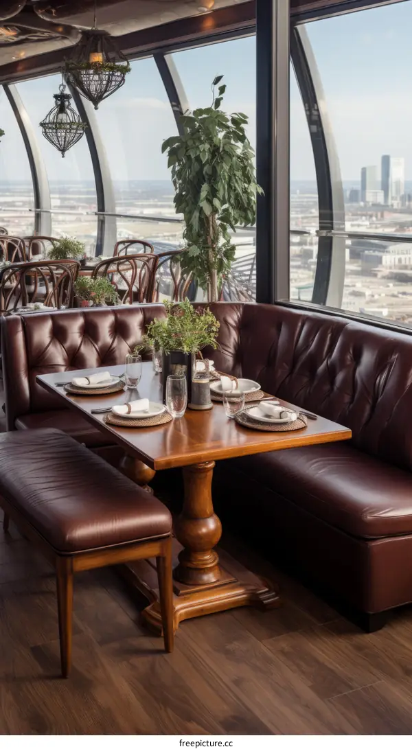 Elegant Restaurant Booth with City Skyline View