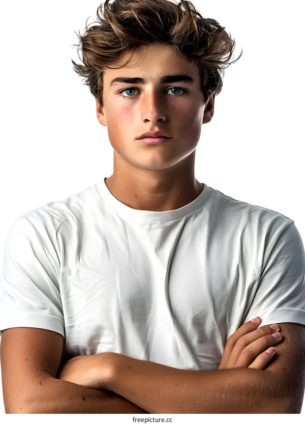 Portrait of Young Man with Blue Eyes and Freckles
