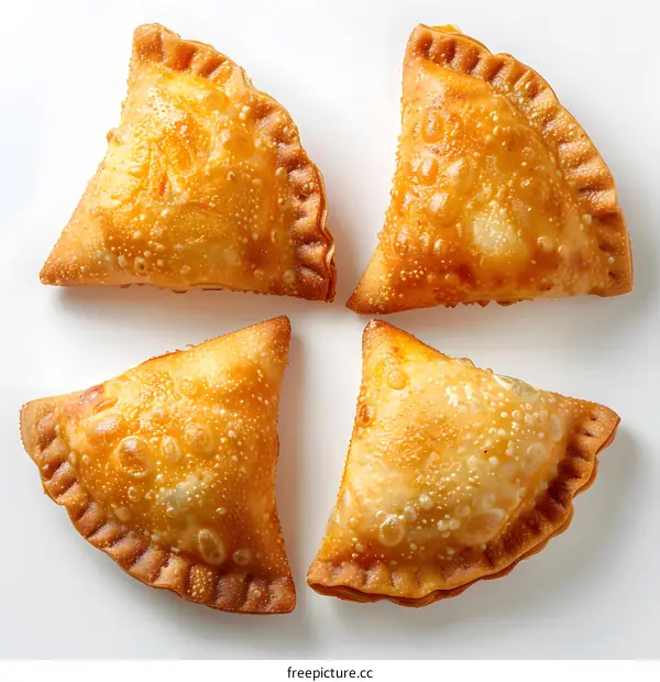 Four fried pastries on a white background