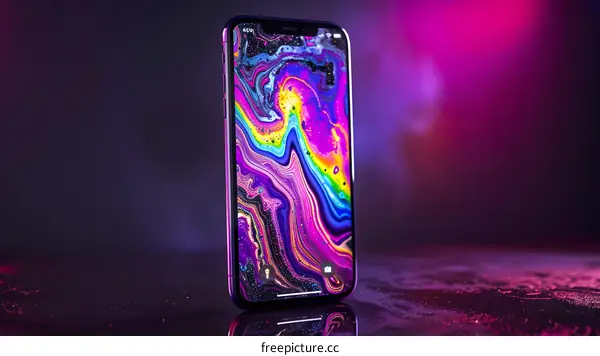 Purple and Pink Phone with Abstract Wallpaper