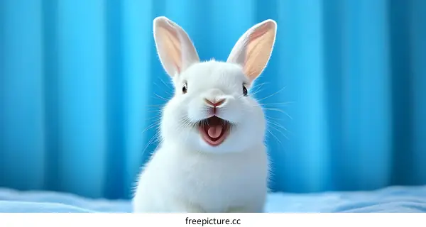 Adorable White Bunny in Blue Background