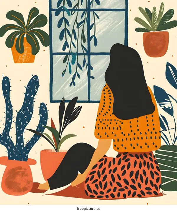 Woman Sitting by the Window Surrounded by Plants
