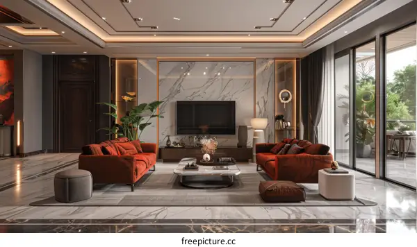 Modern Minimalist Living Room Design Rendering