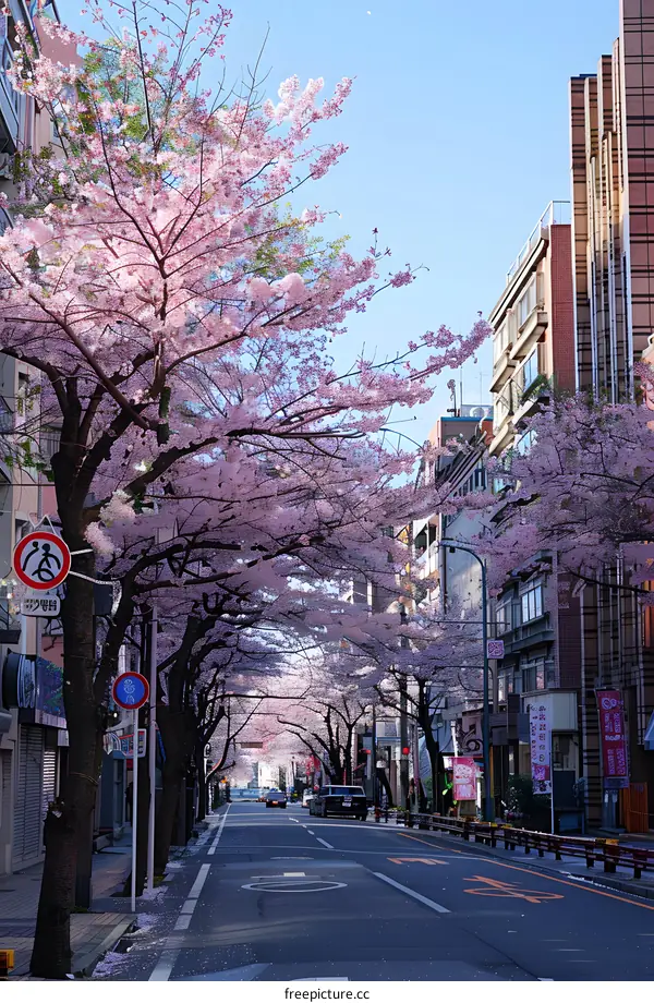 Cherry blossom street in Japan
