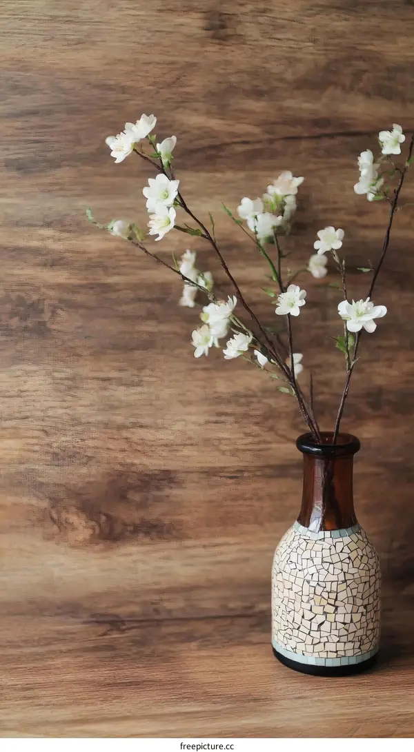 Elegant Spring Blossom in a Mosaic Vase