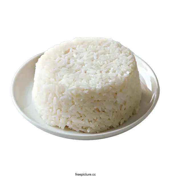 [Transparent Background PNG]A mound of white rice on a white plate