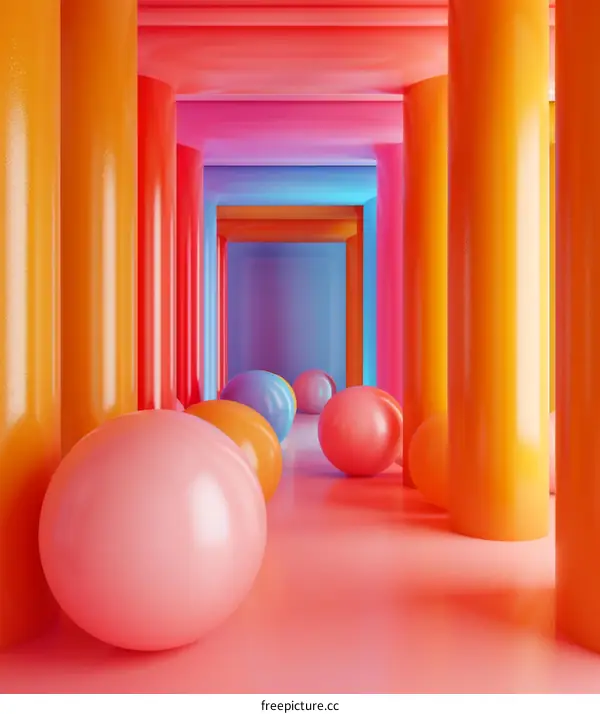 Pink and orange 3D rendered hallway