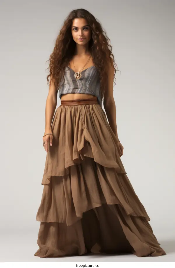 layered brown maxi skirt outfit
