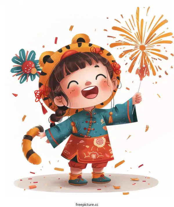 Little Girl in Tiger Costume Celebrates Chinese New Year