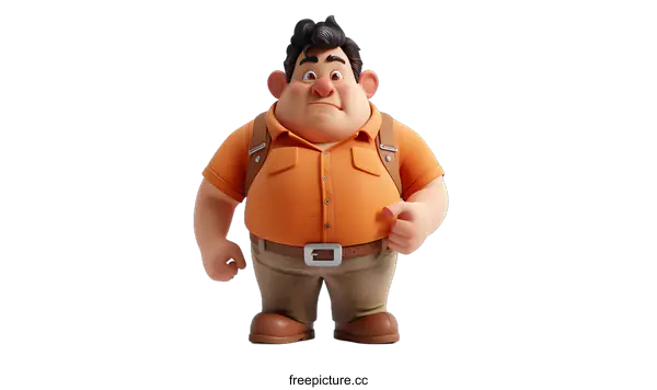 [Transparent Background PNG]Confused Cartoon Man with Backpack