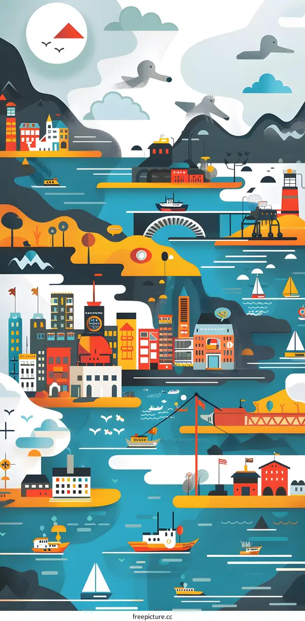 Seaport City Buildings Illustration