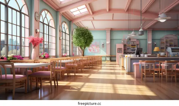 Retro Diner Interior with Pink and Blue Accents