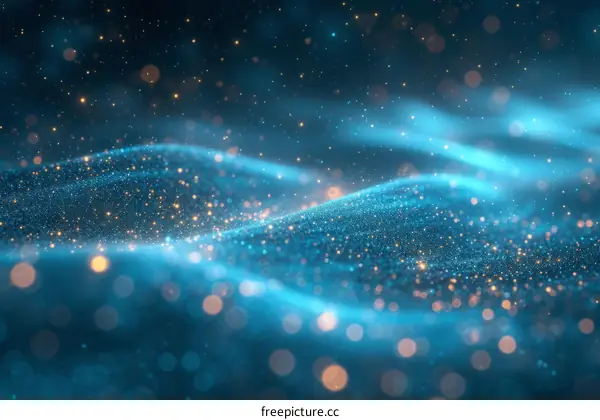 Blue and gold particles form into an abstract background