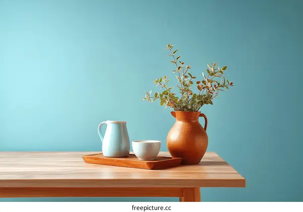 Stylish Wooden Tabletop with Decorated Vase