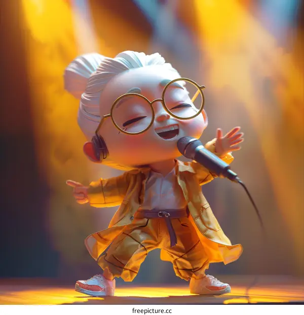 Elderly Woman Singing into Microphone on Stage