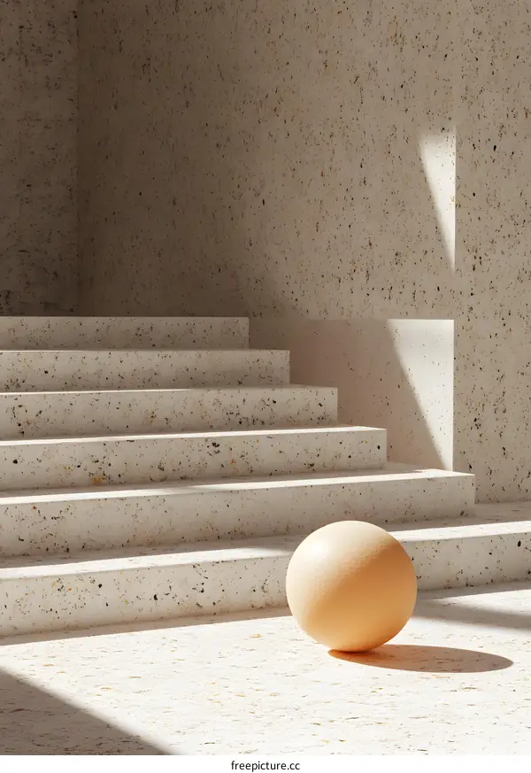 Beige Minimalist Stairs and Sphere 3D Render