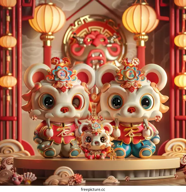 Three Mice Celebrating Chinese New Year