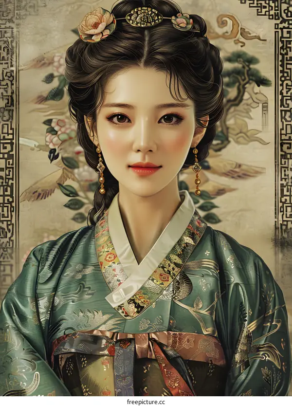 Portrait of a beautiful Korean woman in traditional dress