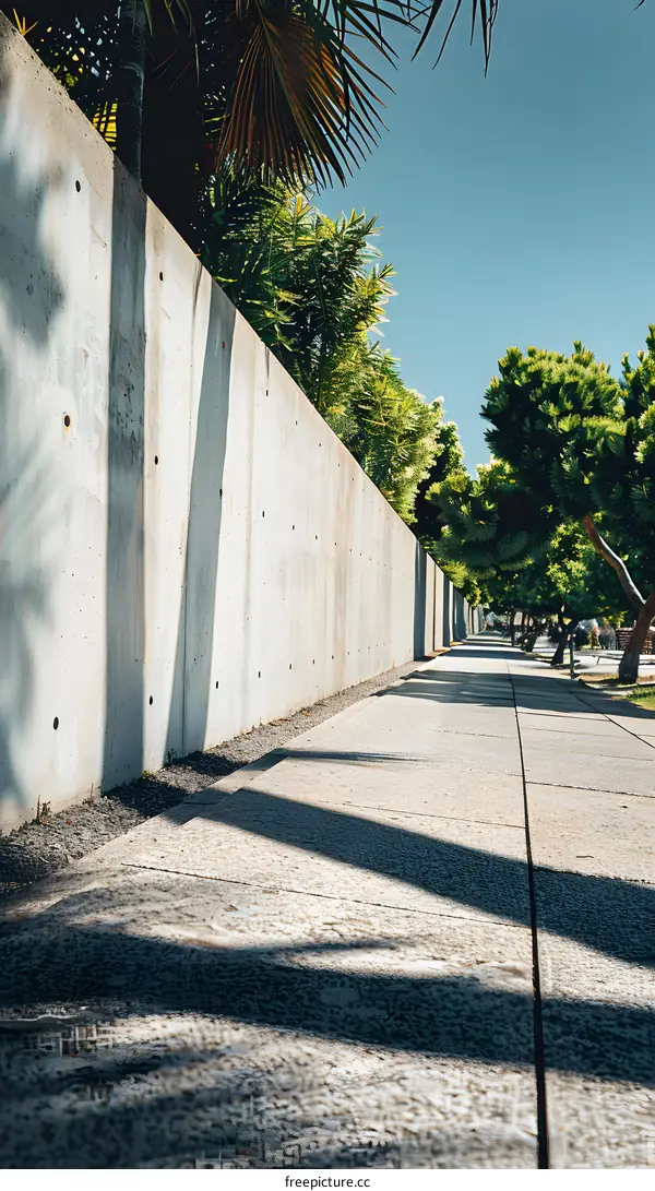 Concrete Wall and Sidewalk With Palm Tree Shadows