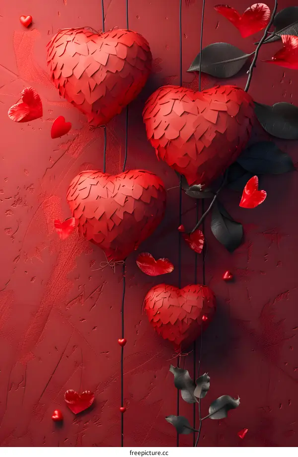 Red heart-shaped paper-cut decorations