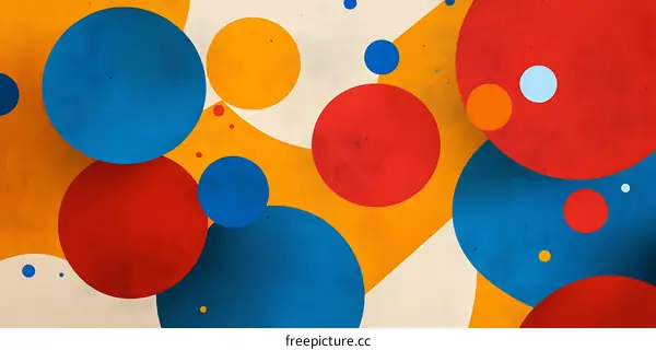Abstract Geometric Background with Circles in Red, Blue, and Yellow