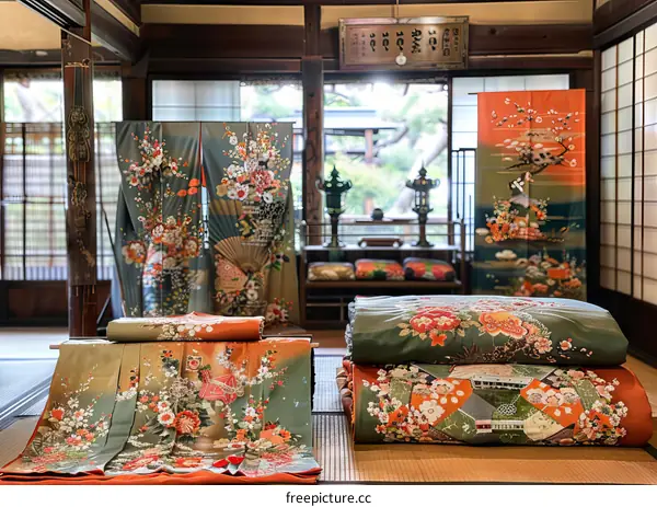 kimono fabric with floral patterns