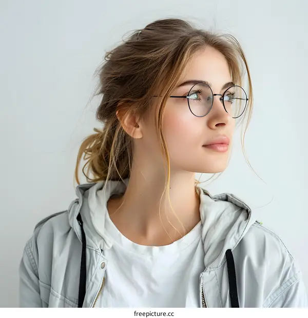 portrait of a beautiful young woman with glasses