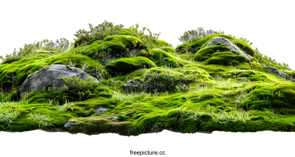 [Transparent Background PNG]Green Moss Covered Rocks Isolated on White Background