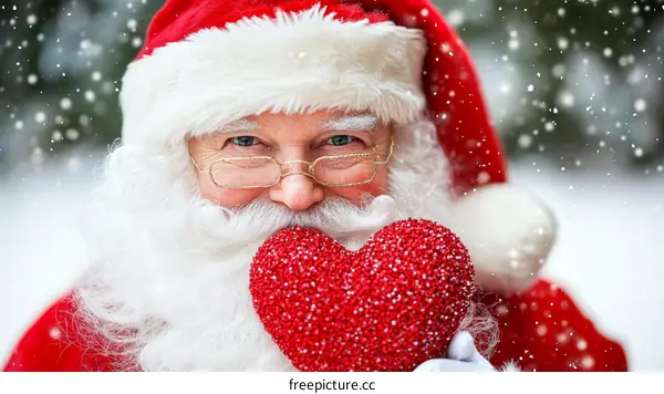 Santa Claus Holding a Heart in Snowy Scene