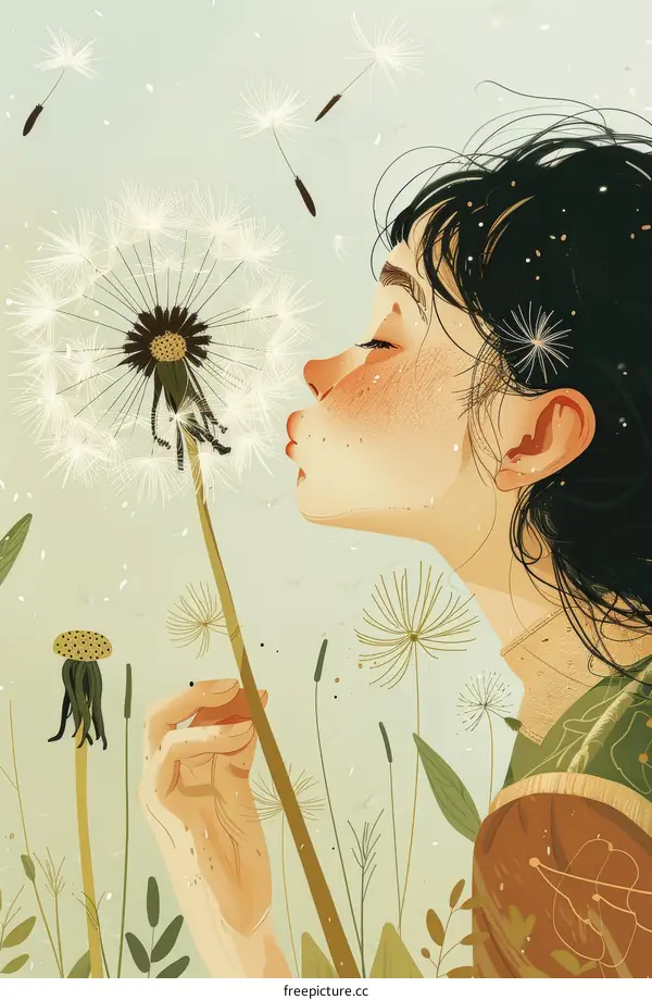 girl blowing dandelion illustration