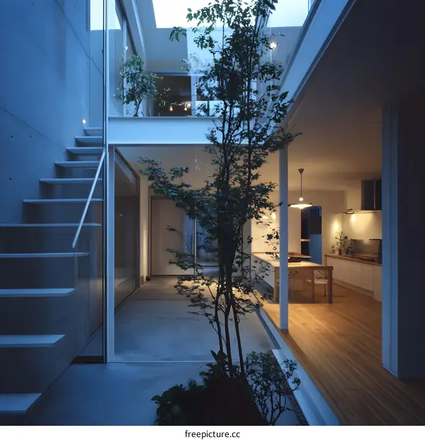 Modern Japanese House with Concrete Walls and Glass Windows