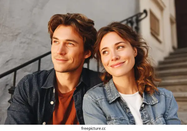 Couple Sitting on Outdoor Stairs