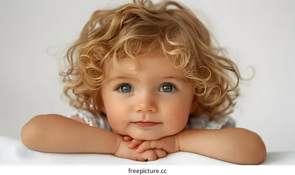 Portrait of a Baby Girl with Blonde Curly Hair