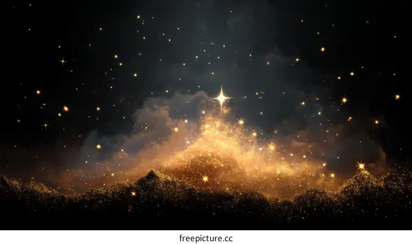 Golden Starry Night Landscape Illustration